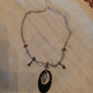 Elegant Silver and Black Marcasite Pendant Necklace Classy And Goth